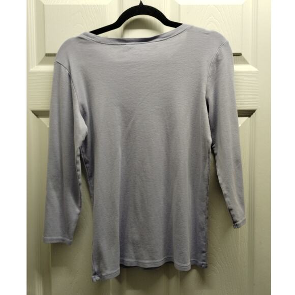 J. Jill Women's Size Small Light Purple Boat Neck Pima Cotton Ballet-Sleeve Tee - Picture 2 of 4